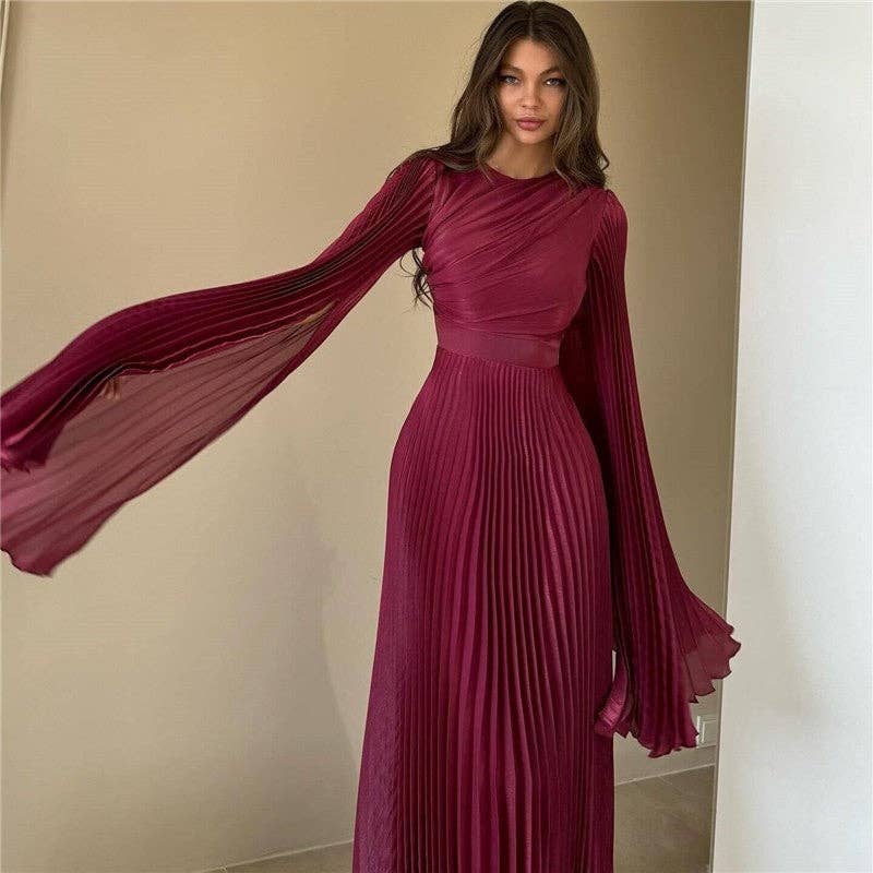 UZ Wholesale Store - Venta al por mayor Vestido de fiesta - Mujer - Vestido de noche largo al suelo de color sólido con cinturón en la cintura1