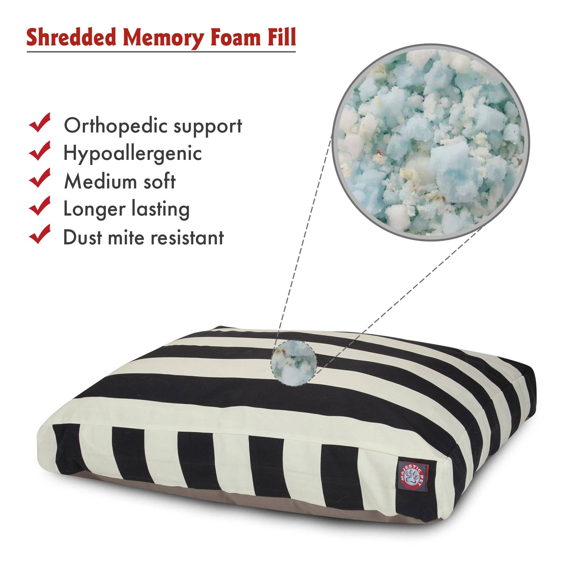 Majestic Pet Products - Vente Panier – chien - Panier rectangle pour chien en mousse à mémoire déchiquetée à rayures verticales34