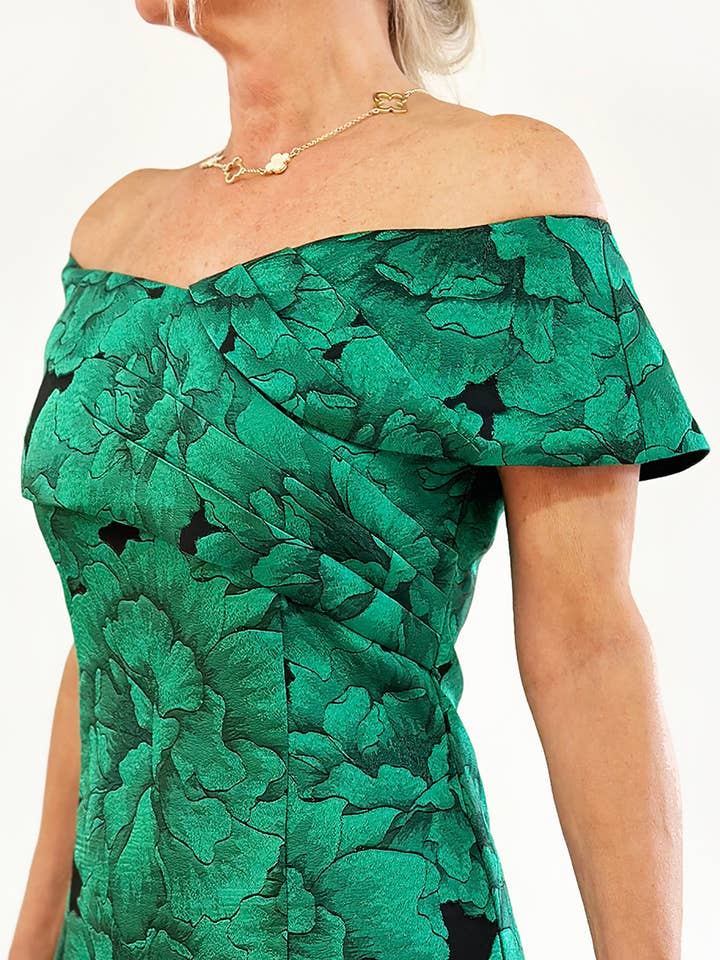 Green Tea Length Jacquard Dress for wholesale on Faire2