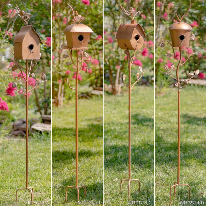 Antique Copper Iron Birdhouse Stakes - 4 Style Options for wholesale by Zaer Ltd. International