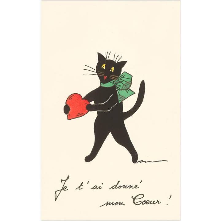 Magnet KC-35 Schwarze Katze mit Herz, Französisch Ich habe dir mein gegeben für den Großhandel von Found Image Press