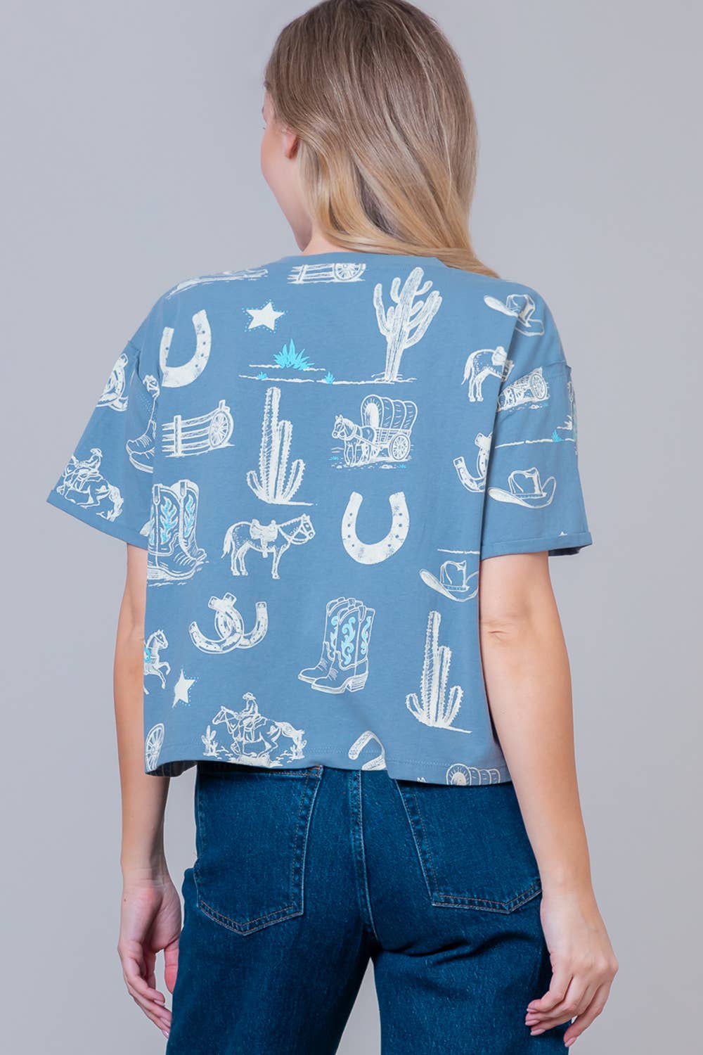 Taelynn - Wholesale T-Shirt - Women's - HT28781T-WESTERN PRINTED SHORT SLV ROUND NECK T-SHIRT24