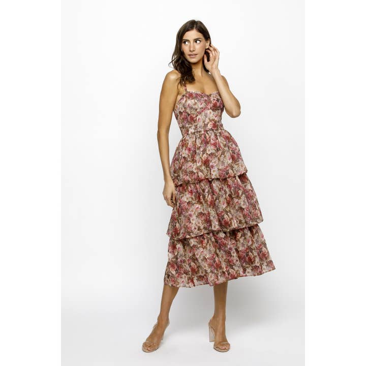 JD9088- FLORAL ORGANZA MIDI DRESS for wholesale on Faire