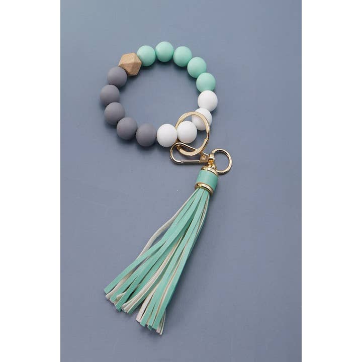 JOSSLYN by wall to wall - Wholesale Keychain Bracelet - SOFTEST RUBBERY BEAD TASSEL BRACELET KEY HOLDER | 40KC103