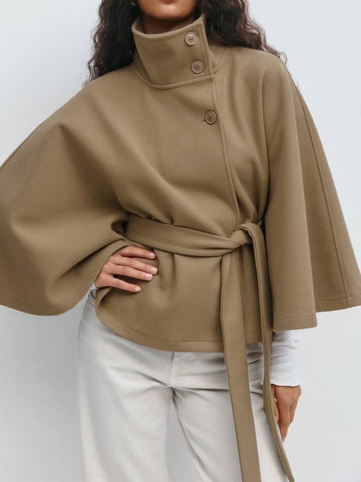 Rosa Clothing - Wholesale Jacket - Women's - Elegance Funnel neck Belt cape jacket0
