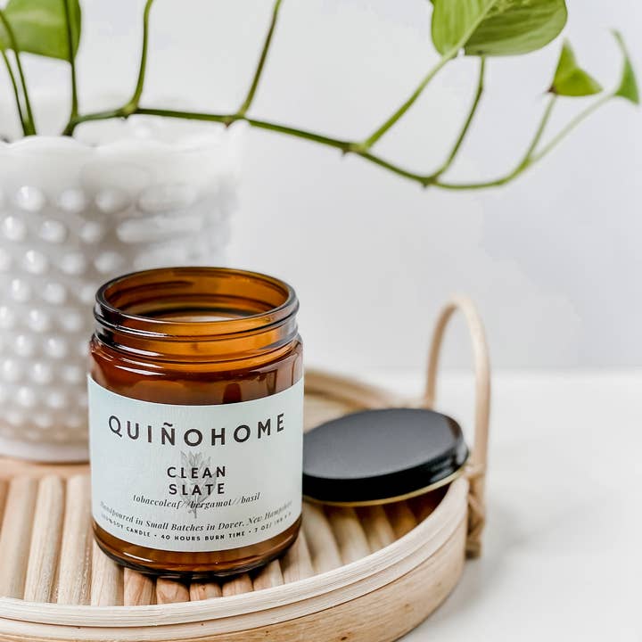 quiñohome - Wholesale Jar/Filled Candle - Clean Slate 7oz Soy Candle Jar// Tobacco Leaf, Bergamot, Basil// Hand Poured Soy Wax// Citrus Candle// Non Toxic Candle//Amber Jar Candle1