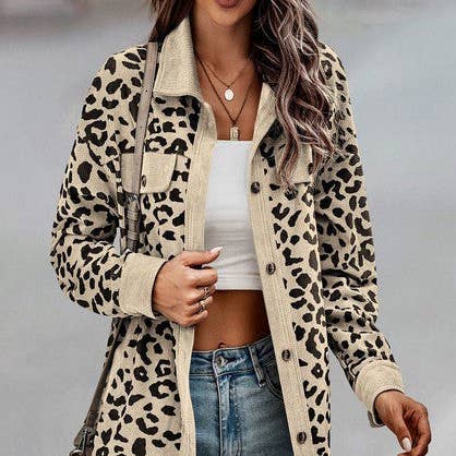 Veste à poches léopard à manches longues boutonnée pour la vente par Supreme Fashion