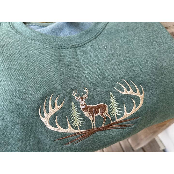 Your Embroidery Girl - Wholesale Sweatshirt - Unisex - Deer Wilderness Embroidered Gildan Crewneck1