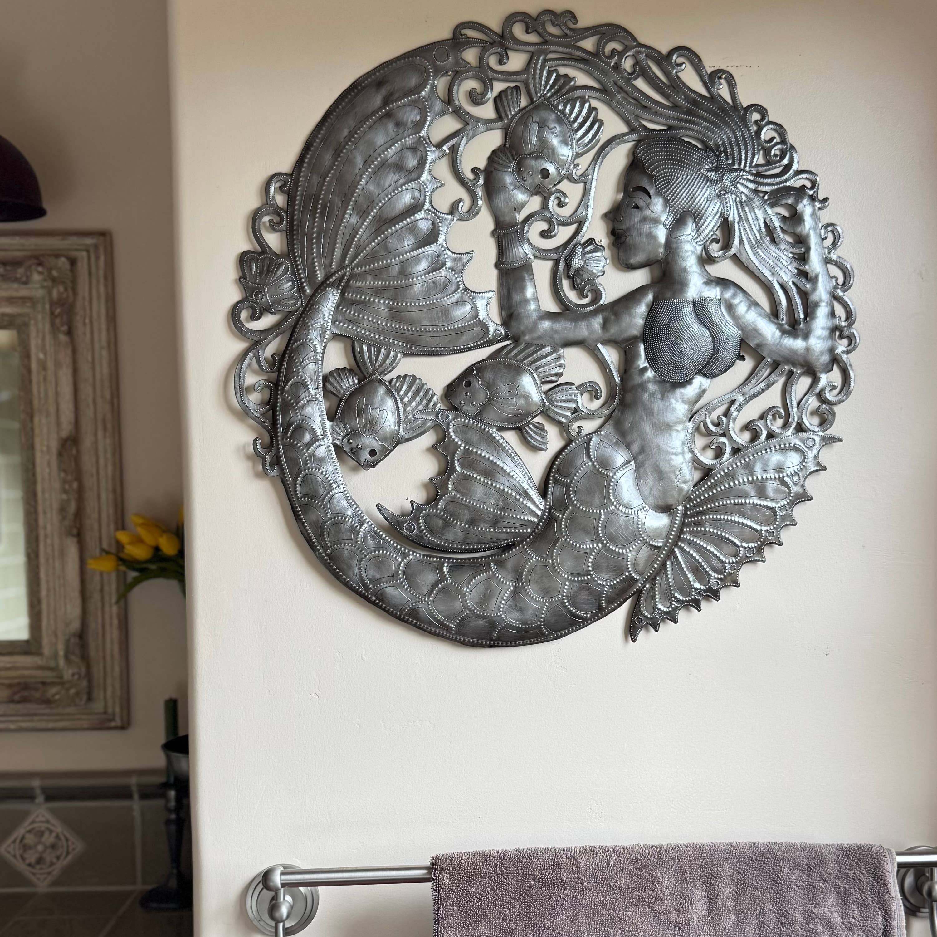 Haiti Fair Trade~ It's Cactus - Wholesale Wall Accent - Haitian Metal Mermaid & Fish Wall Art – 23" Fair Trade4