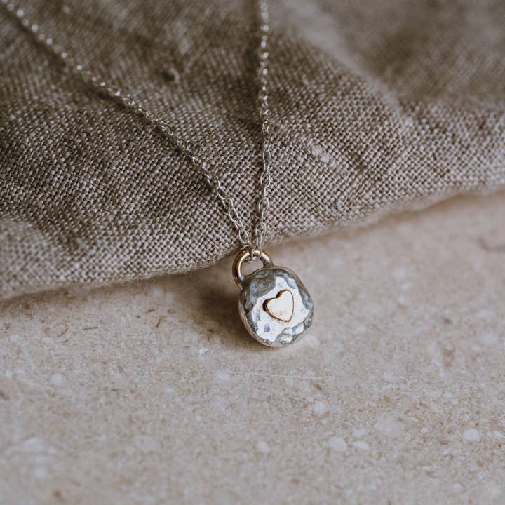 Keepsake Hammered Heart Mixed Metal Necklace for wholesale by Imogen Rose Jewellery