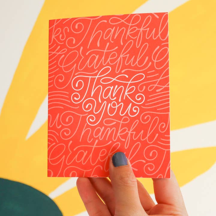 Calligraphy Thank You A2 Card for wholesale by Esther Nariyoshi Illustrations