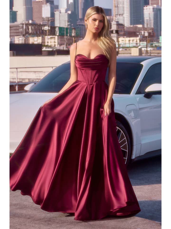 Ladivine by Cinderella Divine - Wholesale Gown – Women's - LUXE SATIN A-LINE CORSET DRESS
4