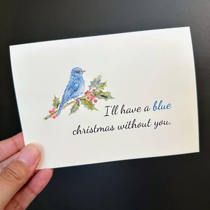 Alison Rose Vintage - Vente Cartes de Noël - Carte I'll have a blue christmas without you avec bluebird2