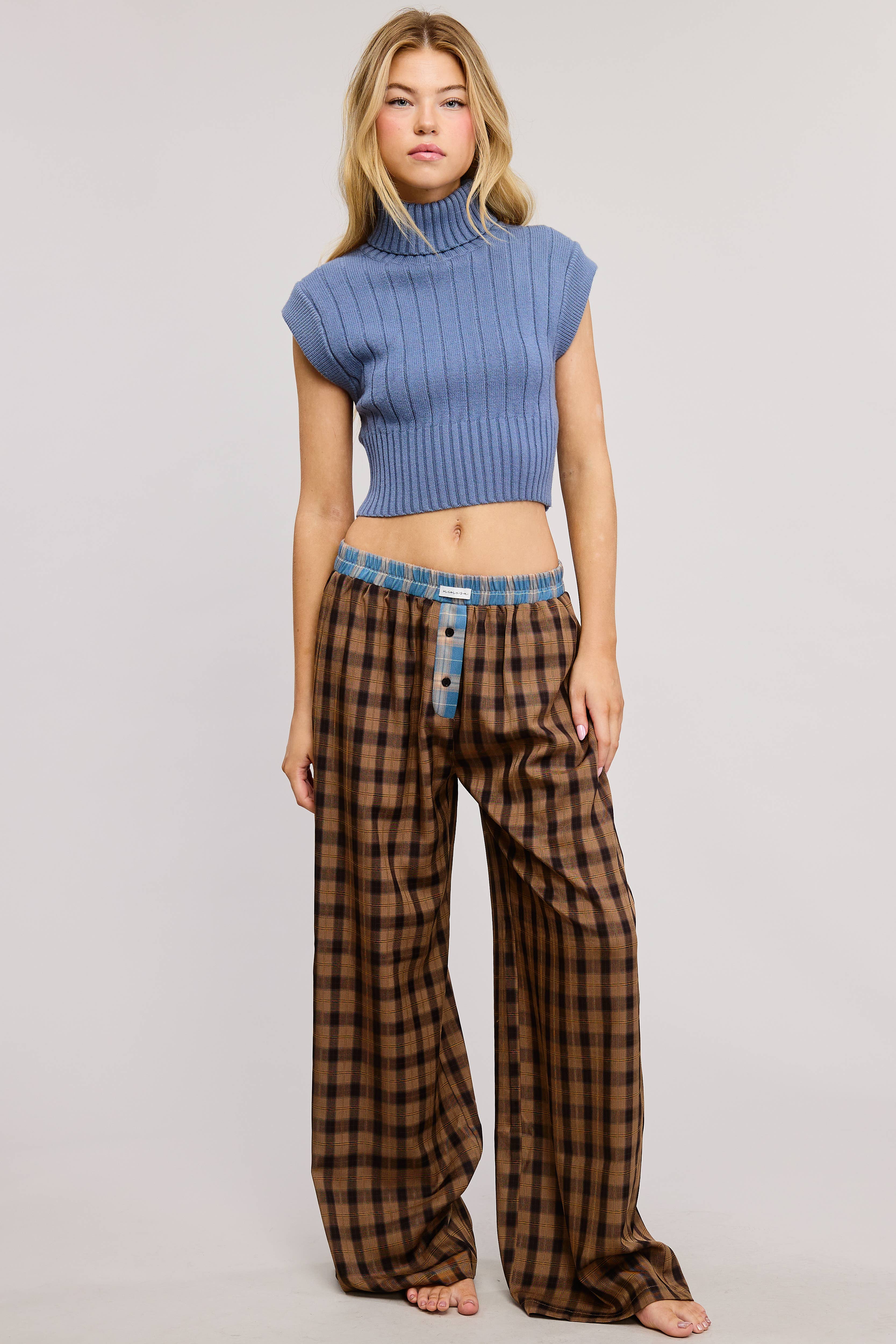 Mimosa - Vente Pantalon – femme - Pantalon boxeur à carreaux avec ceinture contrastante20