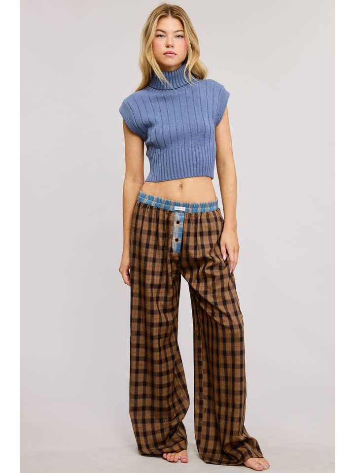 Mimosa - Vente Pantalon – femme - Pantalon boxeur à carreaux avec ceinture contrastante20