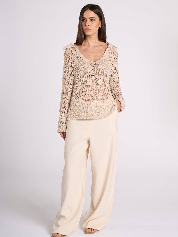 TENNÉ - Wholesale Knit Top - Women's - Crochet Maxi Polo - Ines