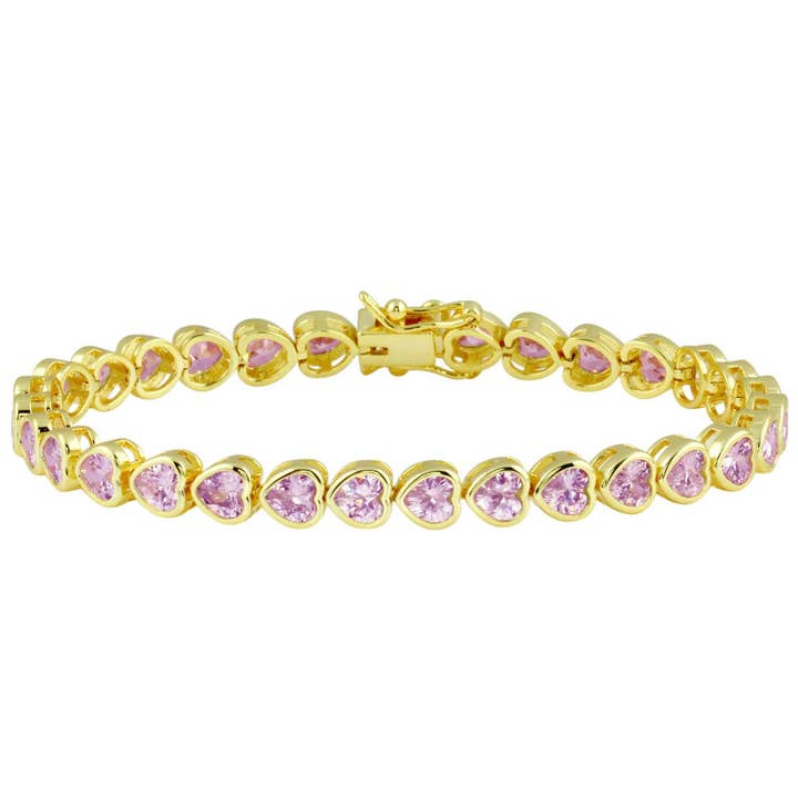 Bracelet de tennis en forme de cœur à lunette rose pour la vente par JTG Jewelry