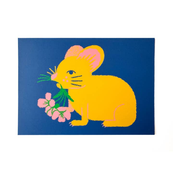 Postkarte Pika mit Blumen für den Großhandel von Wug Prints