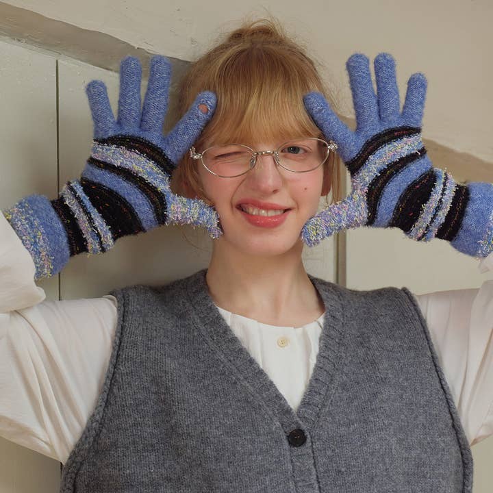 Luvas Sem Dedos de Malha às Riscas para Mulheres - Quentes e Elegantes por atacado de SALINA TRADING INC