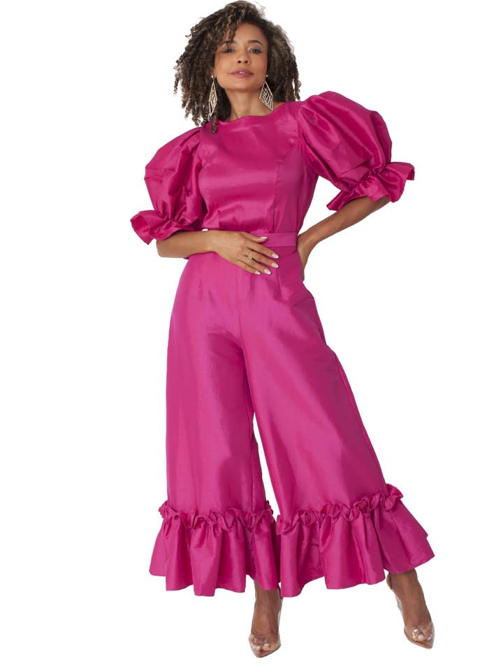 For Her NYC - Wholesale Pants - Women's - Dramatic Ruffle Hem Wide Leg Pants - 82170