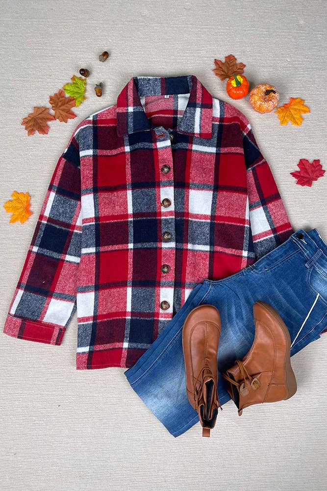 Red Plaid Flannel Shacket Jacket Women XC1238-R1 for wholesale on Faire1