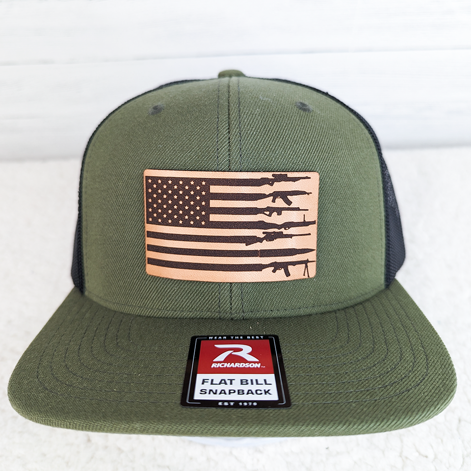 Trendy Transfers - Wholesale Patch - Gun American Flag Leather Hat Patch2