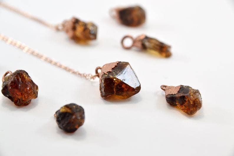 Daddy Daughter Jewelry - Vendita all'ingrosso Collana con ciondolo/pendaglio - Collana punto citrino grezzo | pietra portafortuna novembre 14 k RGF8