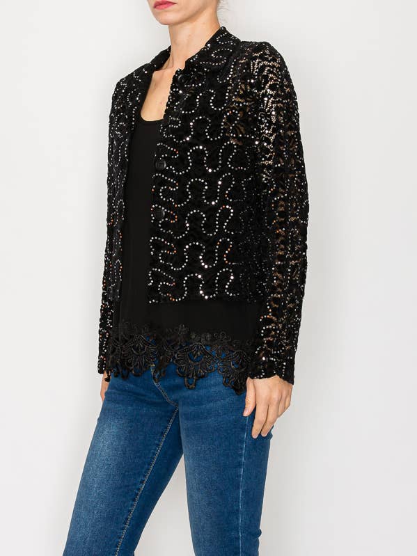 BK Veste à boutons ornée de sequins raccourcie - 4811BK en vente sur Faire0