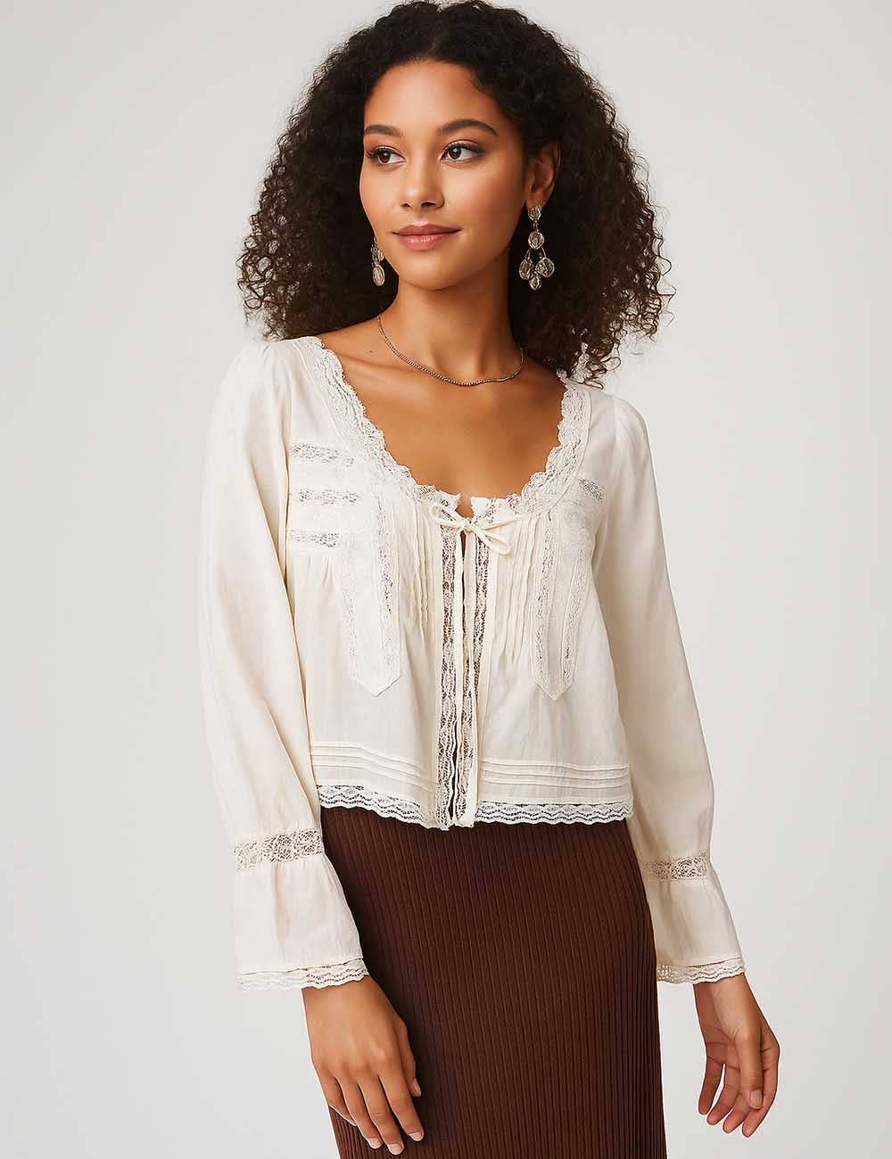 Sweetkama – wholesale Blouse – Women’s – Ladies U-Neck Lace Splice Hollow Out Blouse Top6