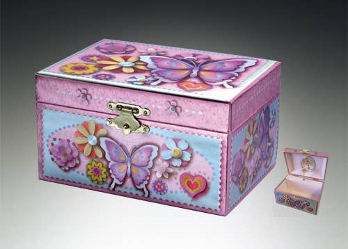 Butterfly Shine Flower Garden Theme Musical Jewelry Box Girls Gift  Fancy Pink 