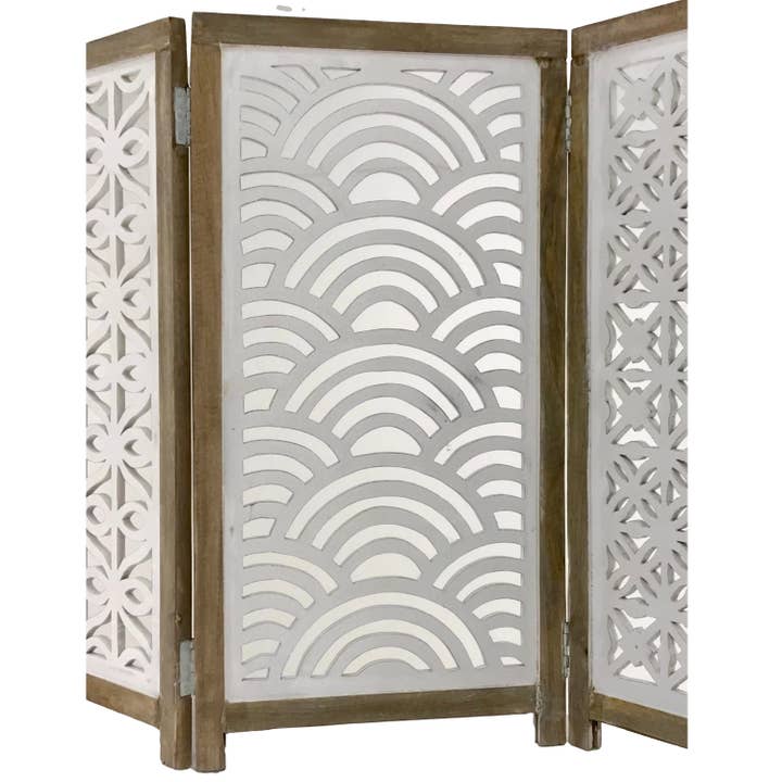 Wilco Home - Wholesale Decorative Panel - Hand-Carved Wood Charcuterie Screen-White Washed Finish6