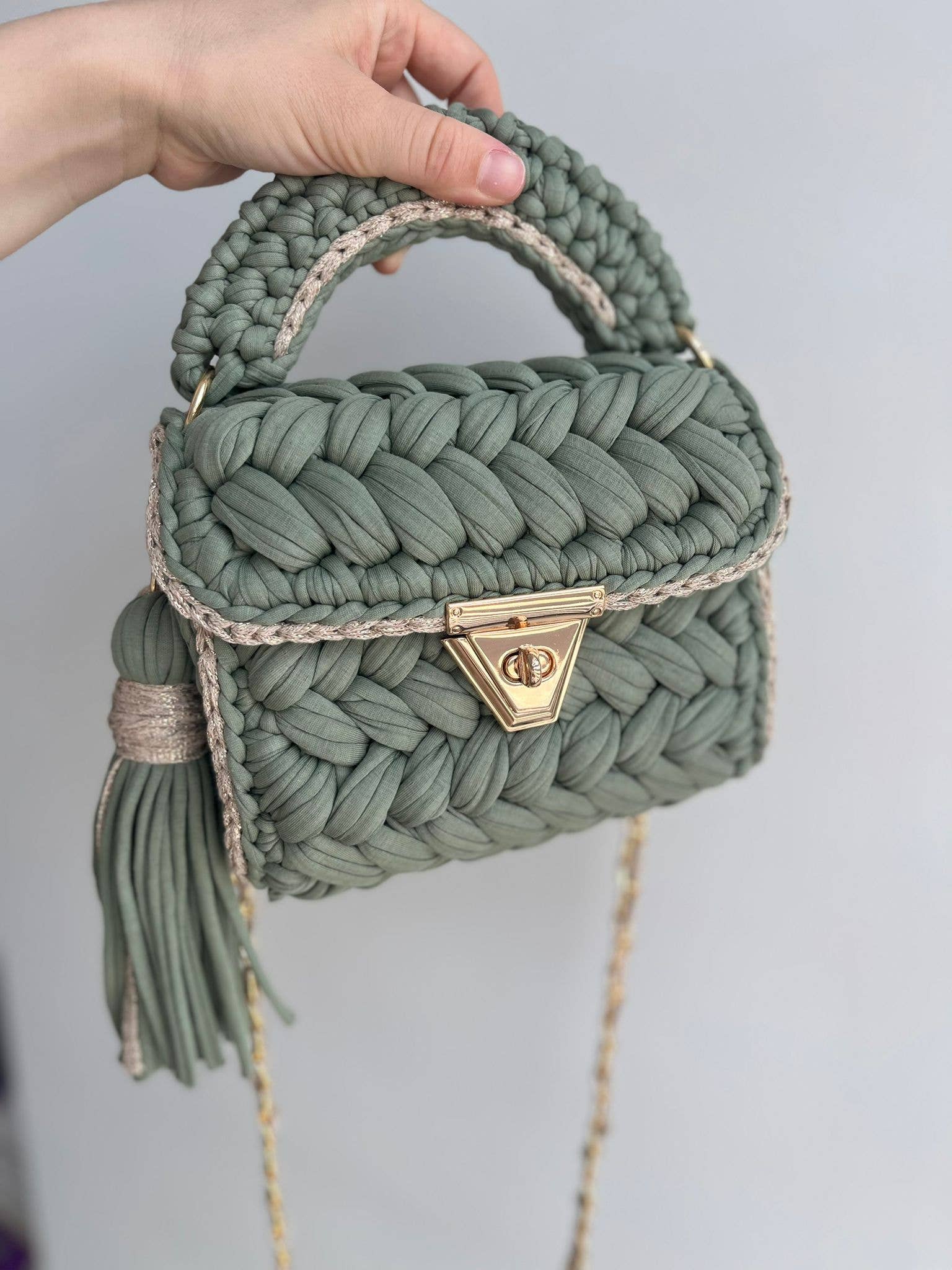 CHQEL - Wholesale Top Handle Bag - Women's - CHQEL  Green Ribbon  Bag for Women Handmade Crochet Purse  2