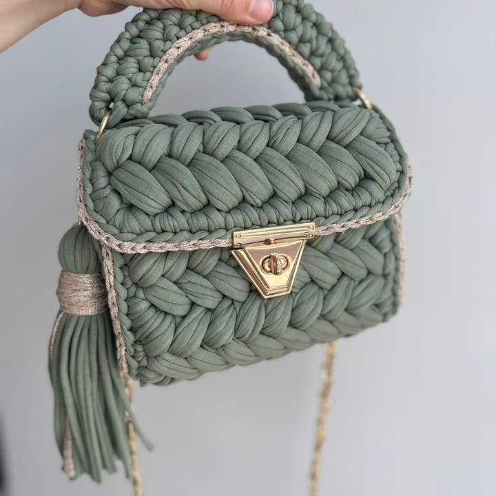 CHQEL - Wholesale Top Handle Bag - Women's - CHQEL Green Ribbon Bag for Women Handmade Crochet Purse 2