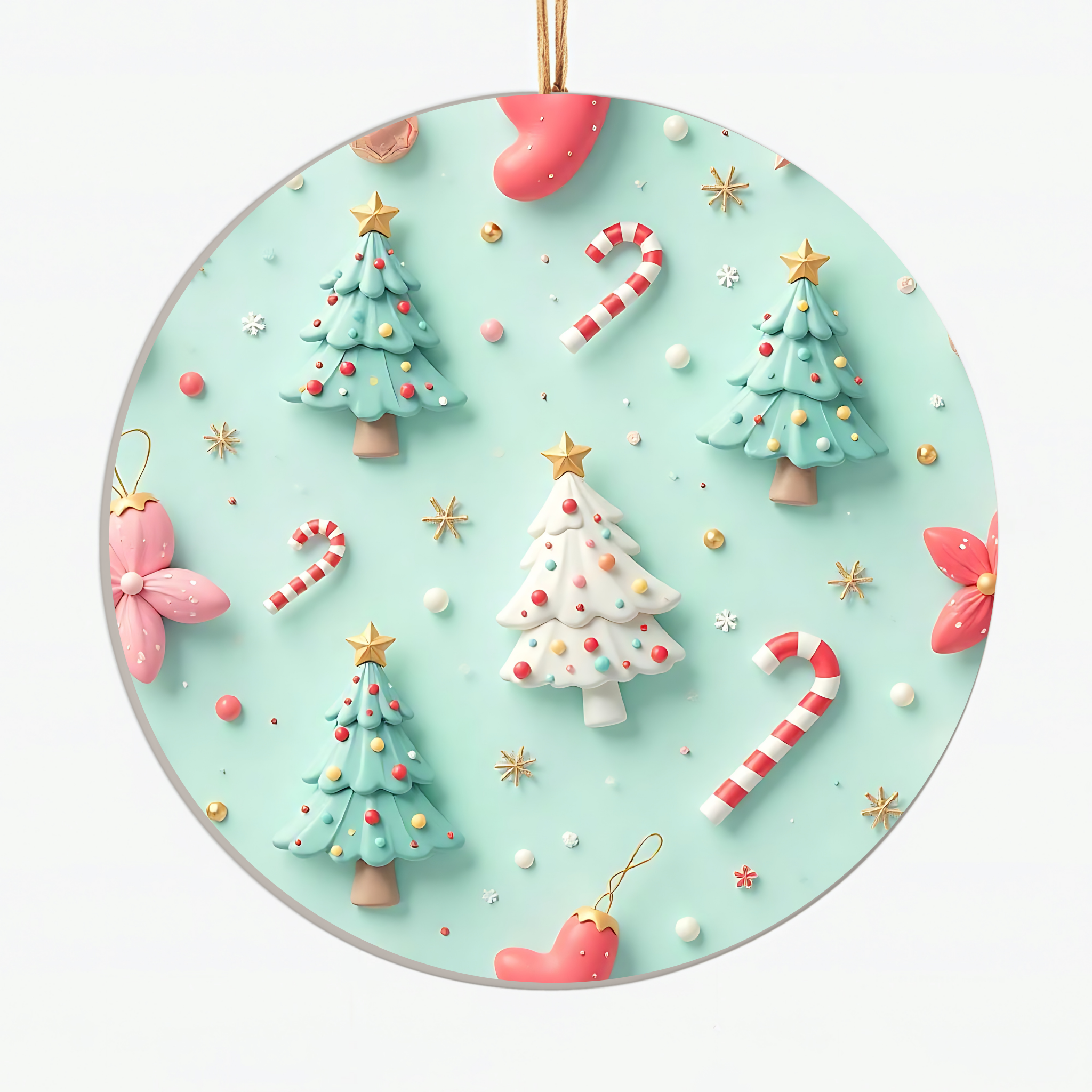 Epic Life  - Designed - Vente Objets de décoration - Décoration en céramique pour sapin de Noël pastel — Jolie décoration de Noël avec canne à sucre, étoiles et décorations festives pour sapin de Noël moderne0