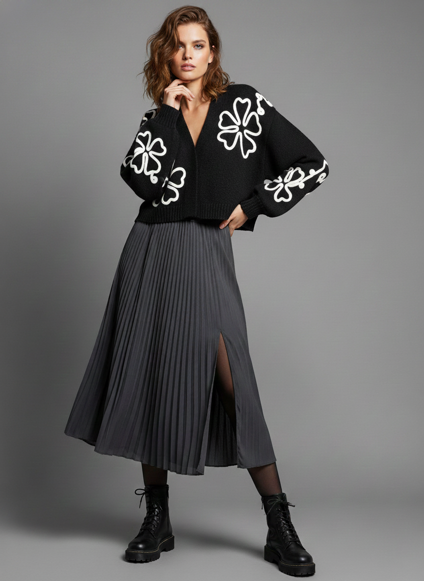 SAACHI – Engroshandel Cardigan - Dame – Beskåret Blomstret Squiggle Cardigan0