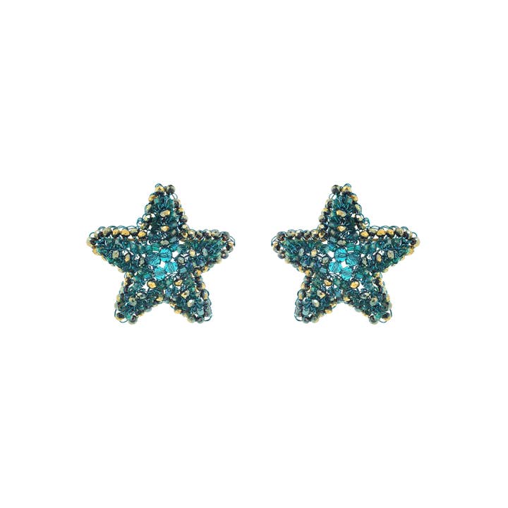 Teal Mix Sea Star Post Handmade Crochet Earrings for wholesale by Lavish By Tricia Milaneze