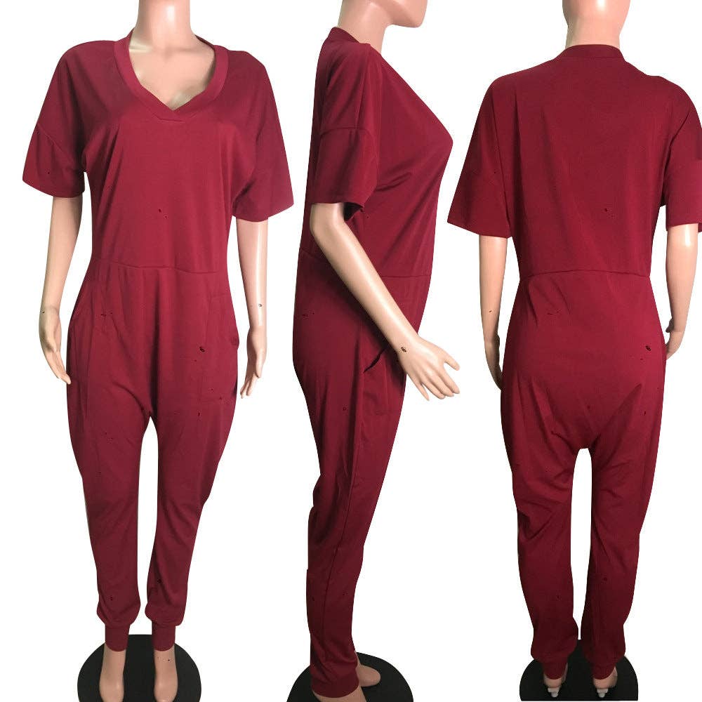 MB Fashion Wholesale - Vente Combinaison – femme - Combinaison sarouel décontractée à col en V et poches MB FASHION 8059R2