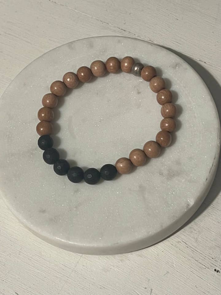 Matte Black Agate and Rosewood Diffuser Bracelet for wholesale by Inspiration Beads