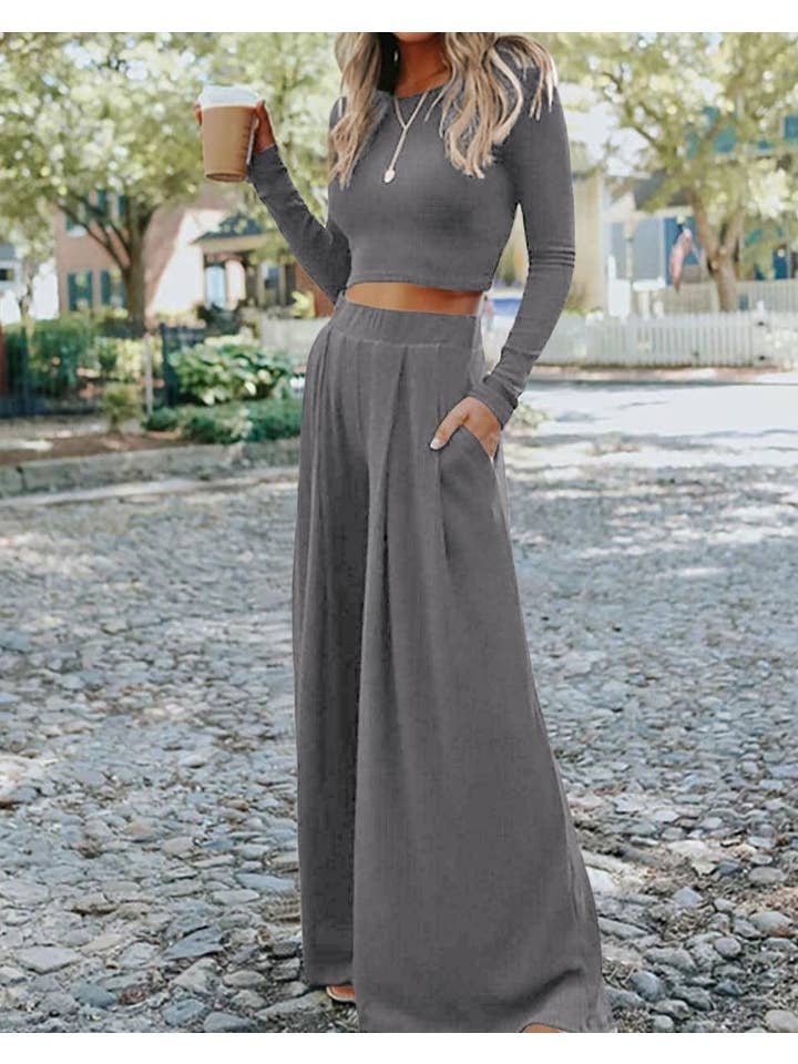 PRETTY BASH – Großhandel Loungewear-Set – Damen – Set aus geripptem Top und langer Hose für den Alltag