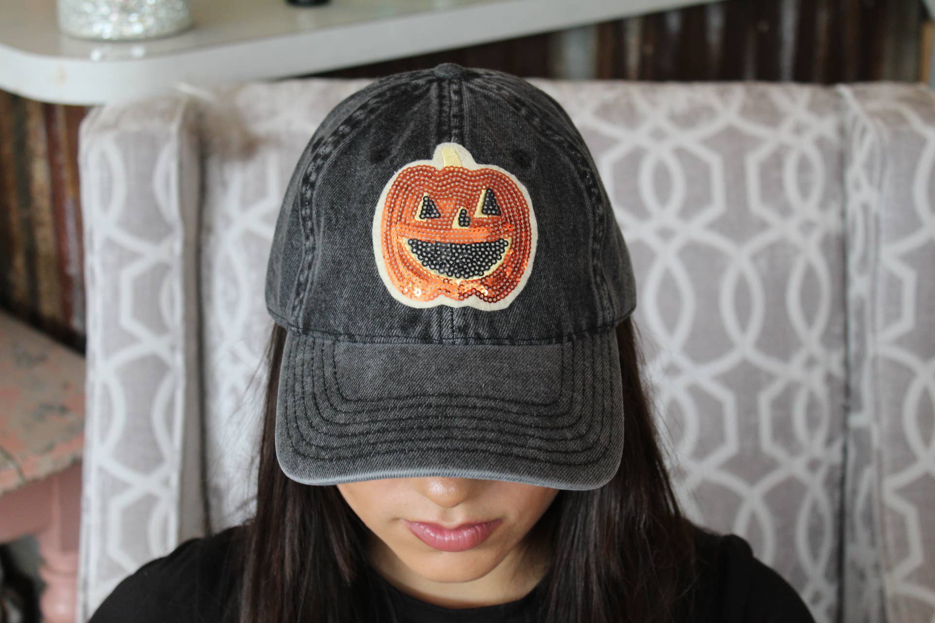 Vibes Hat Company - Wholesale Baseball Cap - Women's - Sequin Pumpkin Hat | Fall | Halloween Caps | Sparkly2