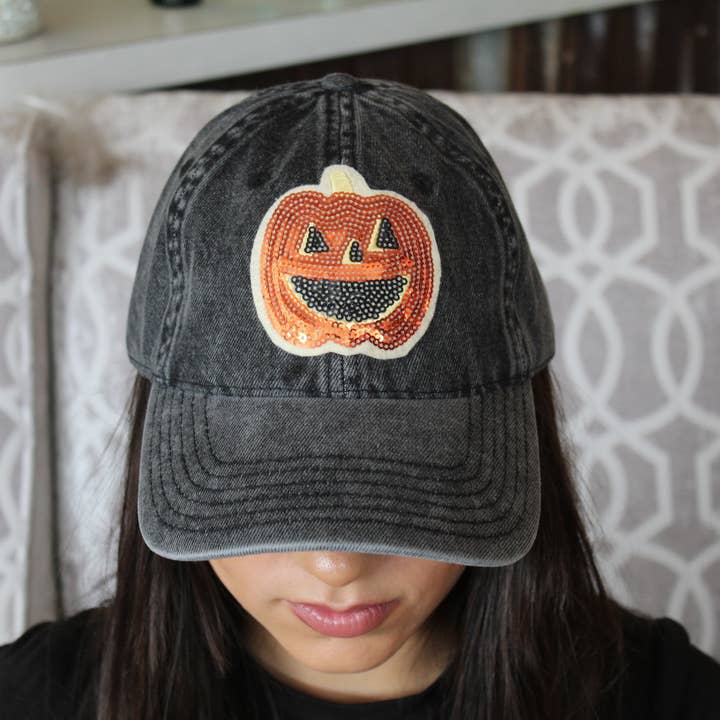 Vibes Hat Company - Wholesale Baseball Cap - Women's - Sequin Pumpkin Hat | Fall | Halloween Caps | Sparkly2