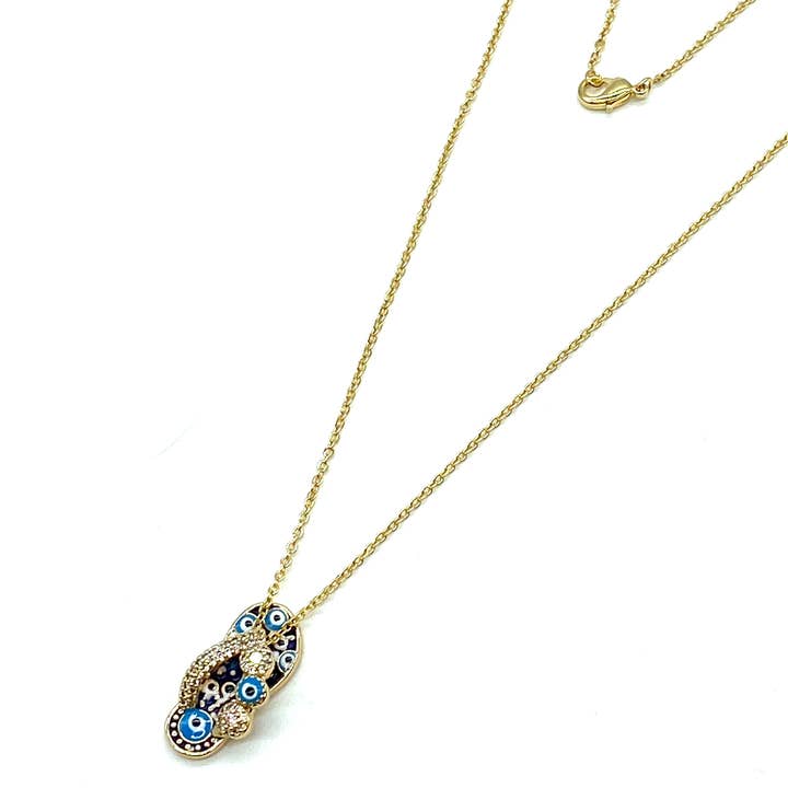 Lucky Eye - Wholesale Pendant/Charm Necklace - Flip Flop with Crystal Bow Evil Eye Necklace #38153