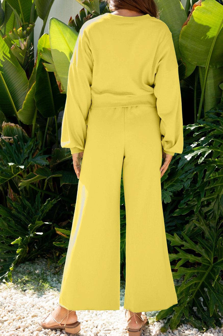 FULL TIME PURCHASE - Wholesale Top & Pant Set (NOT Loungewear) - Women's - Drop Shoulder Sleeve Pullover Drawstring Wide Leg Pants Set8