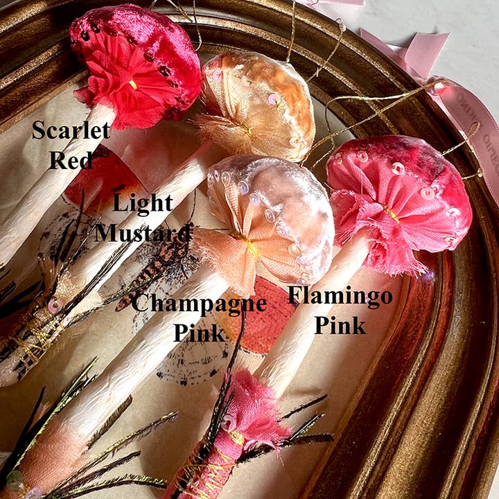 Wonder Objects - Wholesale Ornament - Velvet Mushroom Ornaments with Peacock Feather Accent2