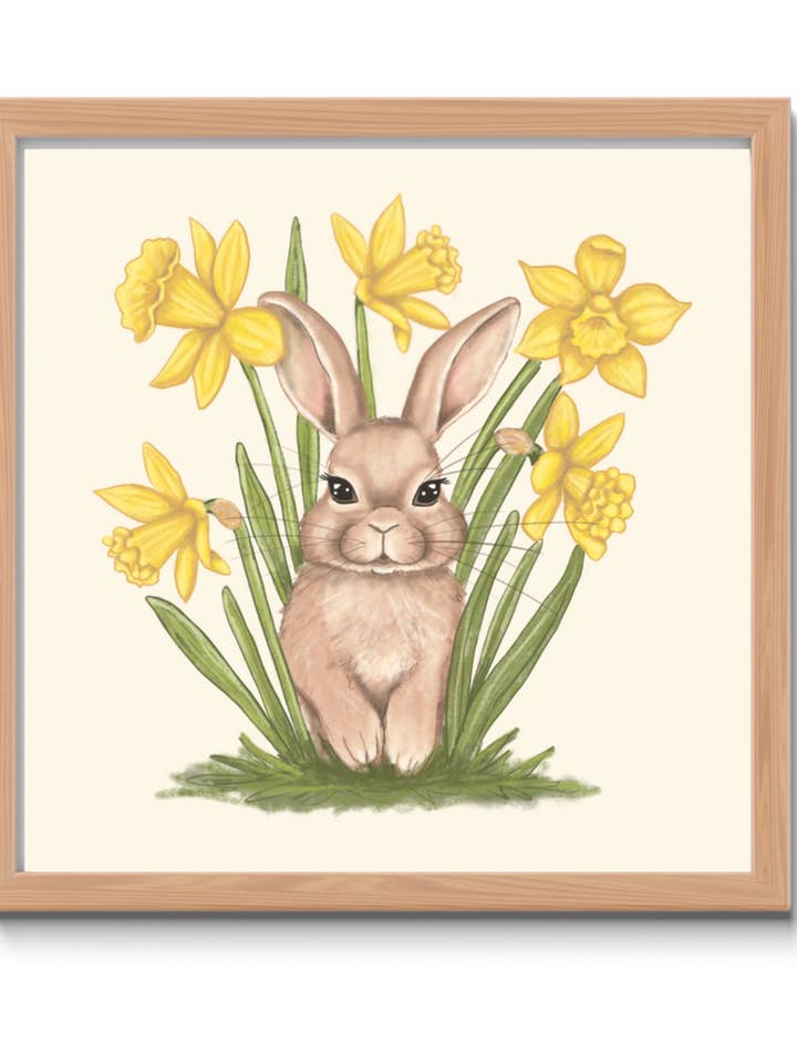 Impression d'art 8" x 8" Lapin dans les jonquilles pour la vente par Lucid Moon Studio, LLC