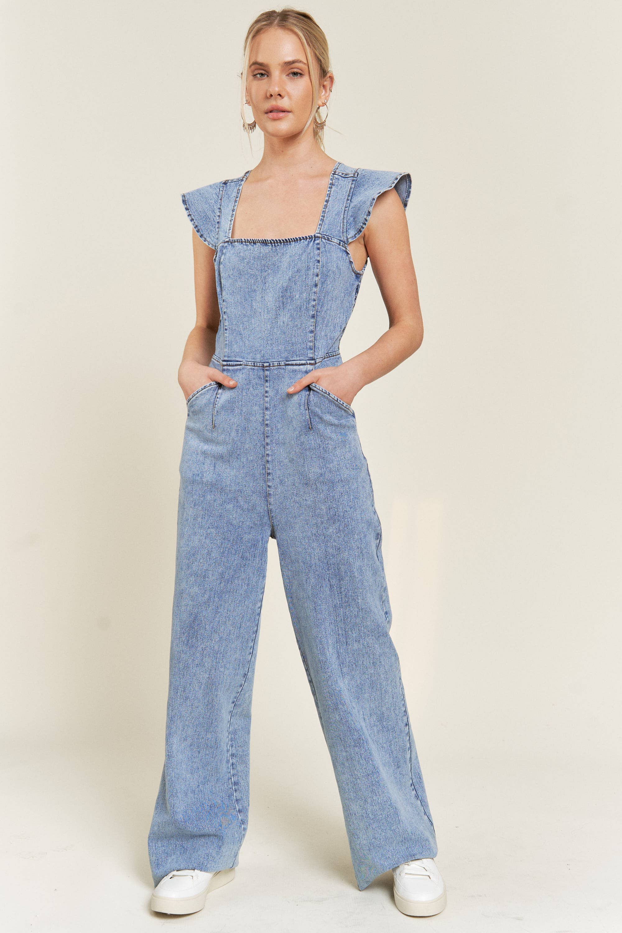DENIM FLÆSET DENIM JUMPSUIT JJS5035 for engroshandel på Faire2