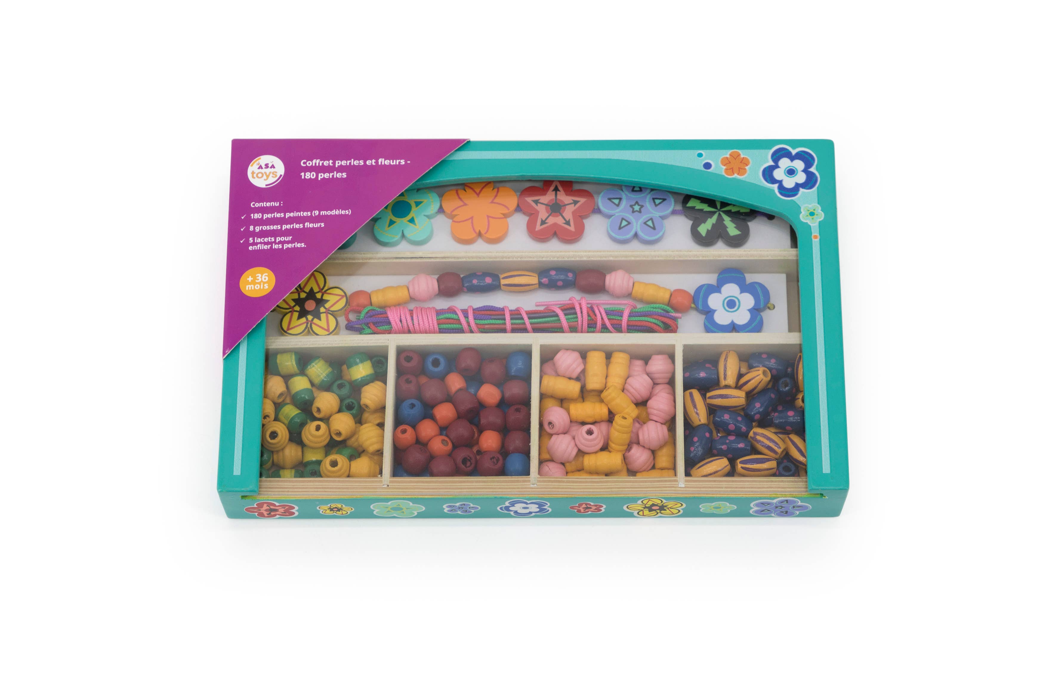 BASS&BASS - Vente Jouet en bois – enfant - Coffret perles et fleurs - 180 perles0