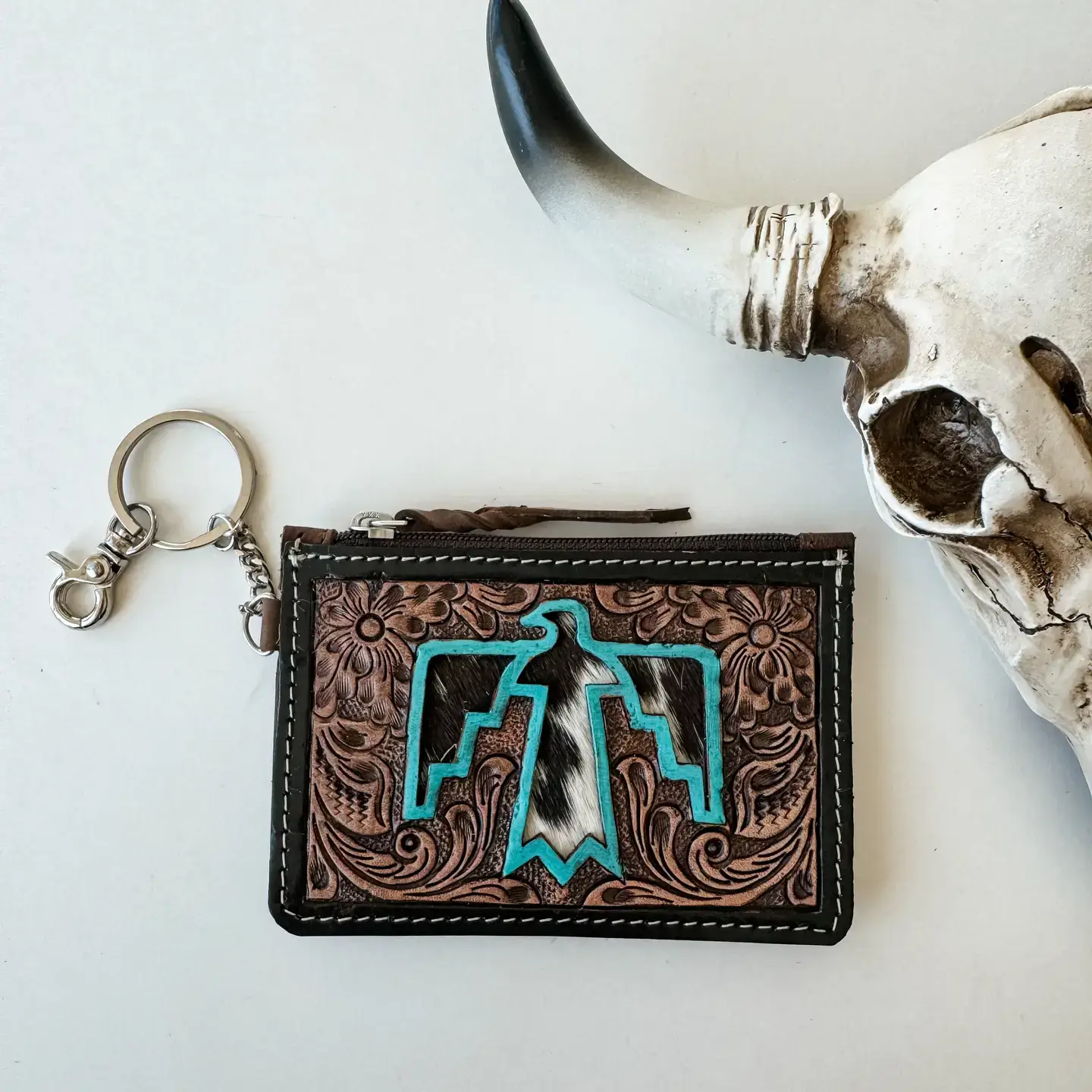 Boho Ranch Shop - Wholesale Wallet - Women's - Western Cowhide Leather Keychain Wallet Longhorn Thunderbird8