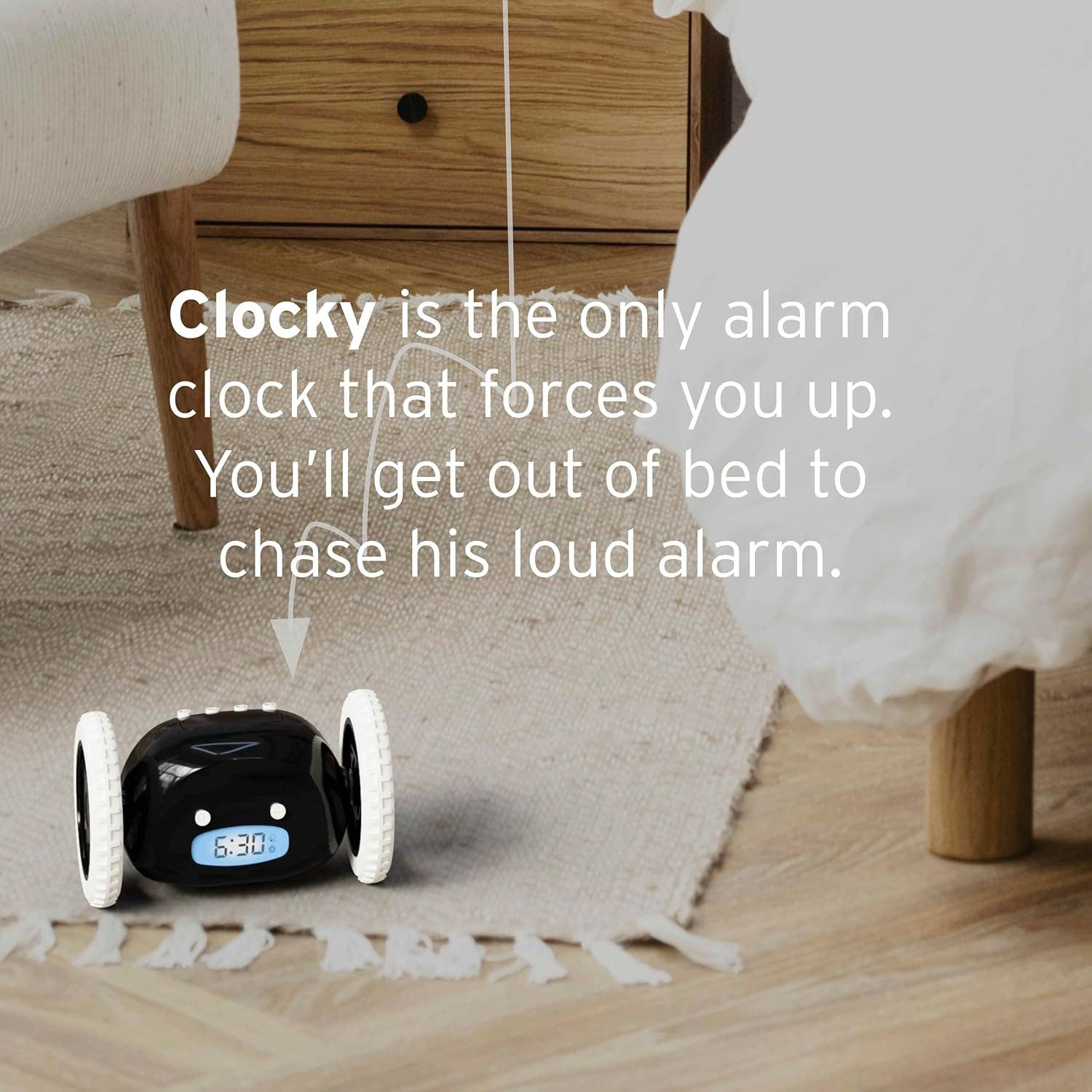 Clocky - Wholesale Alarm Clock - Loud Alarm Clock on Wheels for Heavy Sleepers (Black)7