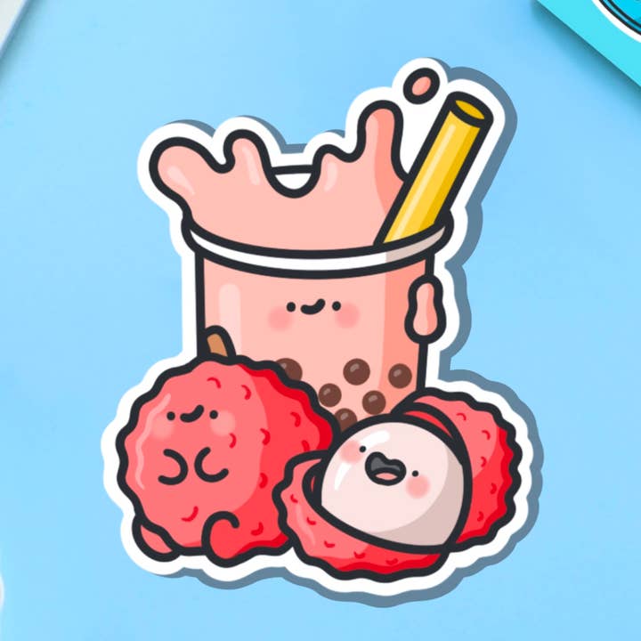 Lychee Bubble Tea Vinyl Sticker | Cute Stickers for wholesale by Toastedink